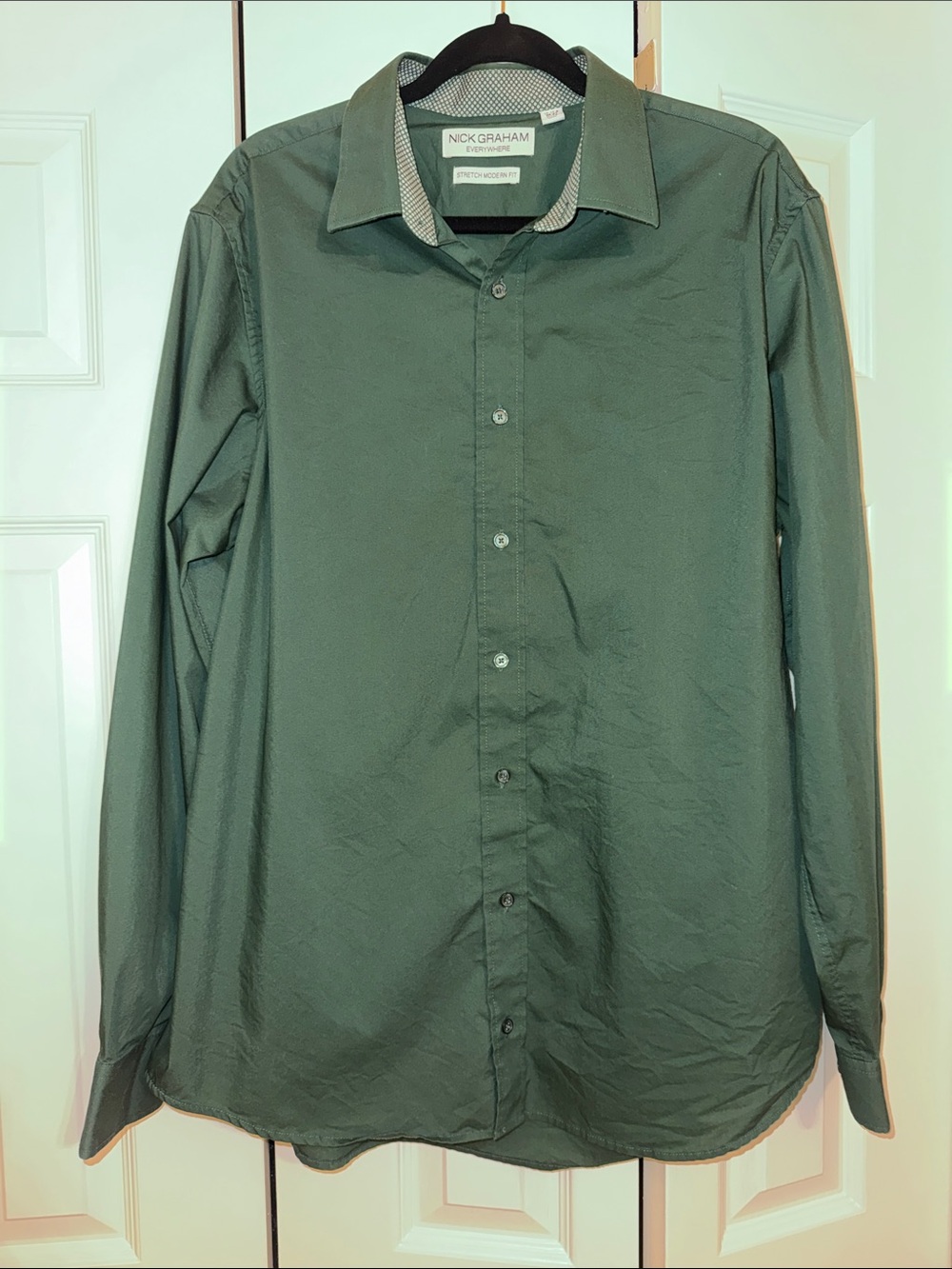 Nick Graham Men's Forest Green Dress Shirt - Classic Collared Button-Up